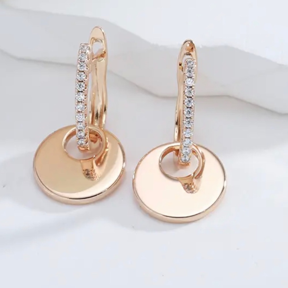 New Gold Plated White Zircon Dangle Earrings - Picture 3 of 3
